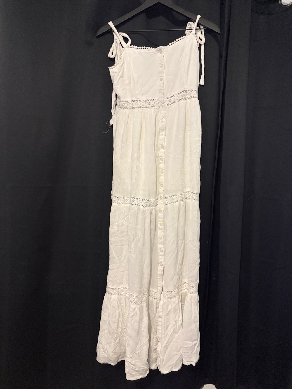 Forever 21 White Lace-Accent Maxi Sundress with Tie Straps